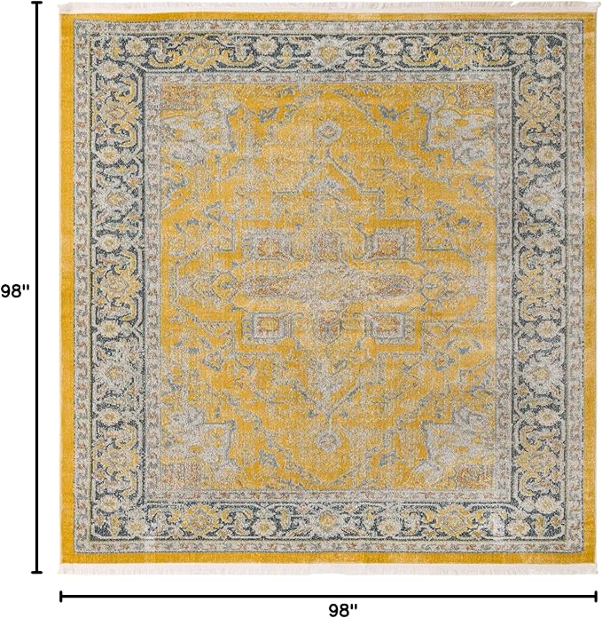 Unique Loom Baracoa Collection Area Rug - Prado (8' 2" Square, Yellow/ Ivory)