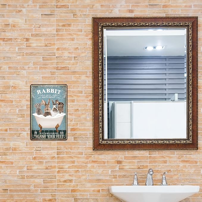 Fun Rabbit Bathtub Decor - Rabbit Lovers Accessory - Farm Decor Sign, 8x12 Inch