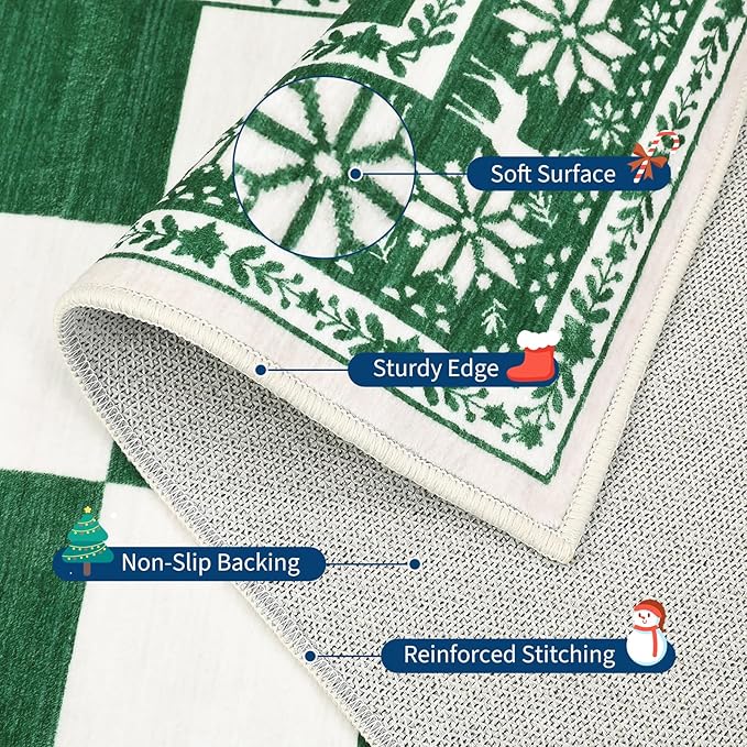 GarveeHome Green 8x10 Area Rugs for Living Room, Washable Rug for Christmas Decor, Indoor Non Slip Carpet, Checkered Soft Low Pile Christmas Rug for Bedroom, Dining Room
