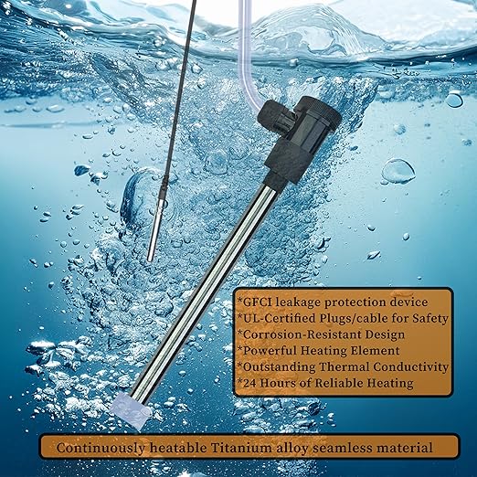 1300W Titanium Fully Submersible, Portable Electric Pool and Hot Tub Immersion Water Heater with Temp Control, GFCI for spa tub, Pool, Bathtubs, Buckets, Baptistry & Above Ground Pool