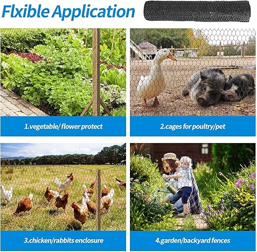 1/2 Inch Black Wire Mesh Roll - 12'' x 100' Chicken Wire Fence, 21 Gauge Hardware Cloth Poultry Netting for Garden/Animal Barrier/Rabbit/Floral/Chicken Coop/DIY Projects