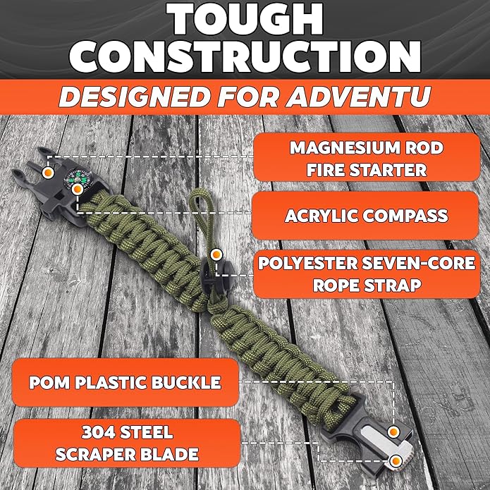 2Pack Survival Paracord Bracelet – 5-in-1 Adjustable Tactical Bracelet for Men with 10 ft Paracord, Flint Fire Starter, Compass, Whistle & Scraper – Survival Gear for Camping, Hiking, Fishing & Travel