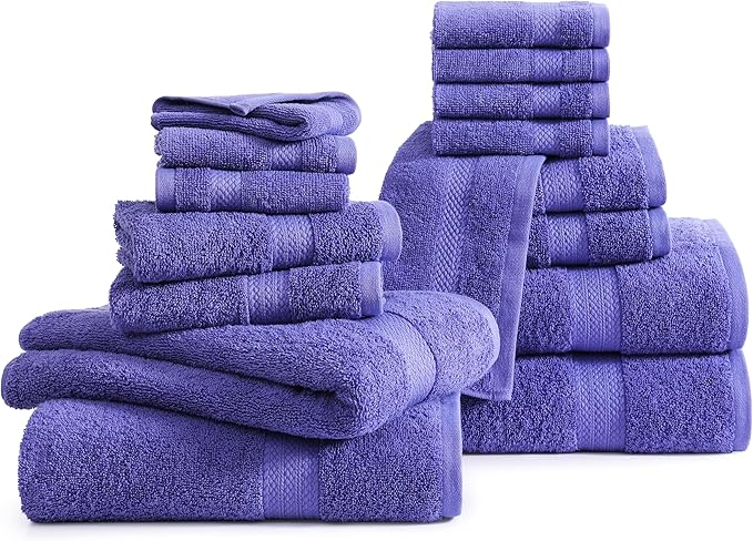 LANE LINEN 100% Mercerized Cotton Bathroom Towel Set - 16 Pieces, Hotel Quality - Super Soft & Highly Absorbent - Ring Spun - 4 Bath Towels, 8 Washcloths, 4 Hand Towels - Family Pack - Blue Irish