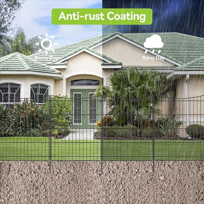 INJOPEXI Decorative Garden Fence 6 Panels 11.8ft(L)×30in(H) Garden Fences Outdoor with 6 Panels Rustproof Metal Wire No Dig Temporary Animal Barrier Fencing for Backyard Patio - Without Fence Gate