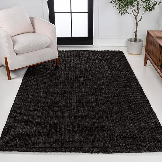 JONATHAN Y Pata Hand Woven Chunky Jute Black Indoor Area Rug, 5x8, Bohemian, Rustic, Cottage, Easy-Cleaning for Living Room, Bedroom, Kitchen, Non-Shedding (NRF102E-5)