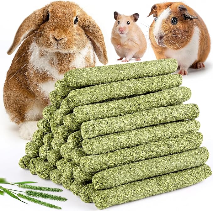 Sofier 40Pcs Timothy Hay Sticks 380g for Rabbit, Guinea Pig, Hamster - Natural Treats and Chews for Teeth - Chinchilla, Rat, Gerbil