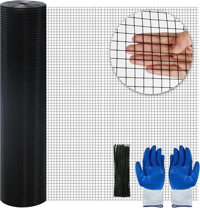 Sunnyglade Hardware Cloth, 1/2 Inch 48" x 100 ft Black Vinyl Metal Mesh Roll, 19 Gauges Chicken Wire Fence Roll, Welded Wire Fencing PVC Coated Wire Fence Rolls for Chicken Coop, Poultry (Black)