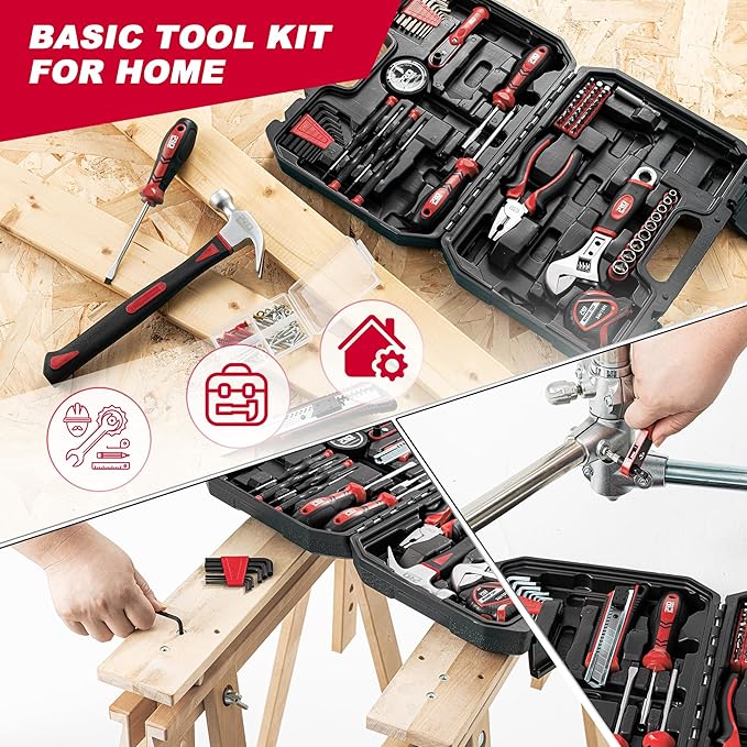 Prostormer 160-Piece Home Repair Tool Set, General Household Hand Tool Kit with Toolbox Storage Case for House, Garage, College Dorm and Office (Red)