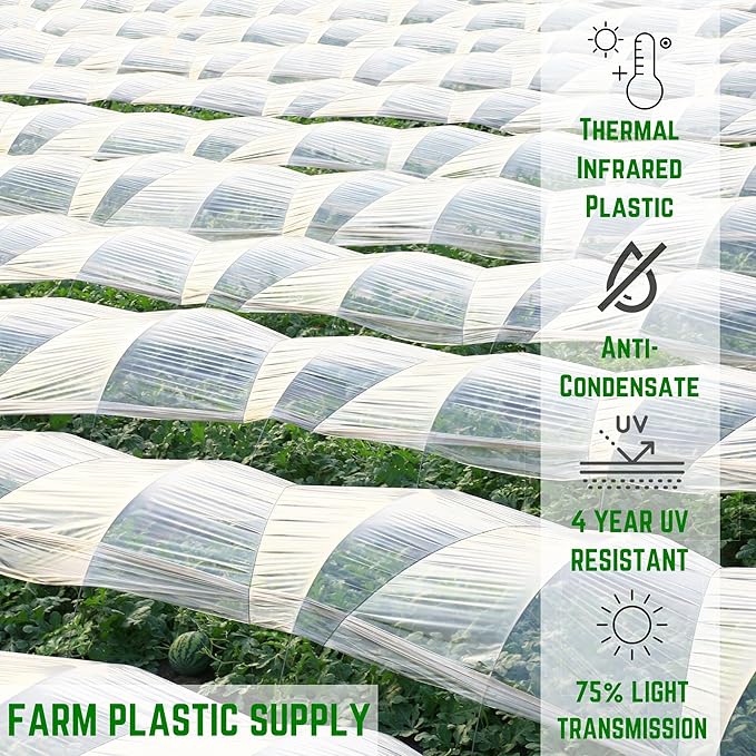 Farm Plastic Supply - Clear Coolmax Greenhouse Plastic Sheeting - 6 Mil - 4 Year UV Resistant Infrared Anti-Condensate Green House Covering Thermal Greenhouse Plastic 6 mil (20' x 80')