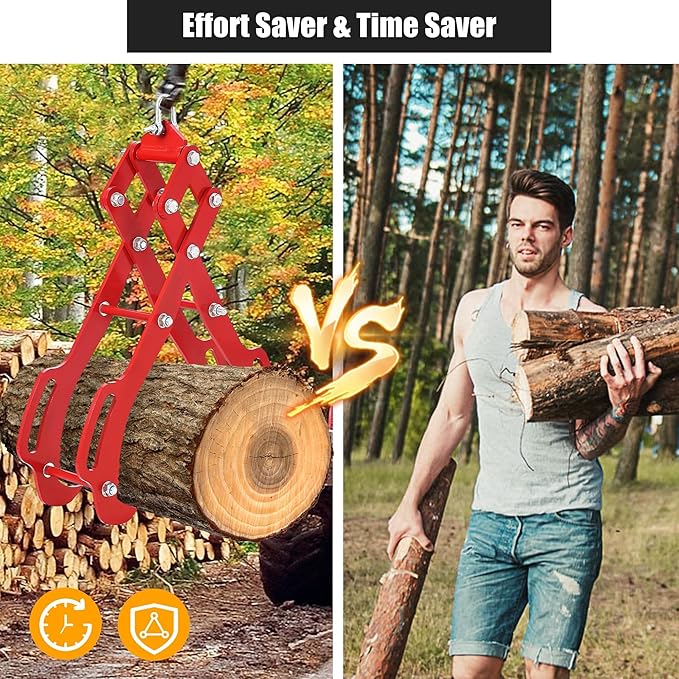 Garvee 36 in Log Grabber, Log Lifting Tongs, Skidding Log Lifting Tongs Timber, Heavy Dut Solid Steel Swivel Dragging Steel Tongs Log Lifting Lumber Skidding Tongs Logging Grabber(4 Claw)