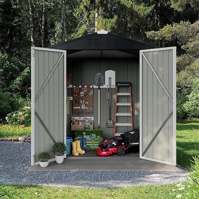 Flamaker 6x4 FT Storage Shed Waterproof Metal Garden Shed with Lockable Door Utility Tool Shed Outdoor Storage for Backyard, Patio and Lawn, White