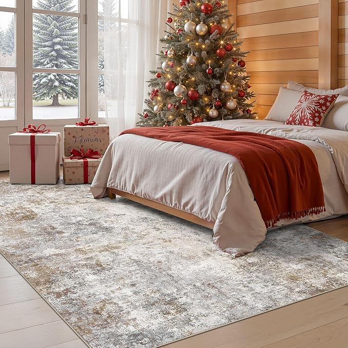 5x7 Area Rug Living Room Rugs - Washable Neutral Modern Abstract Soft Thin Large Rug Indoor Floor No Slip Rug Carpet for Bedroom Under Dining Table Home Office Decor - Brown Grey