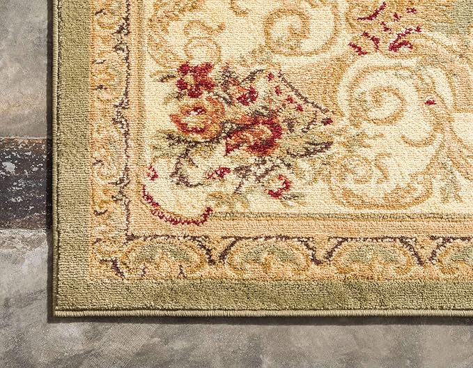 Unique Loom Versailles Collection Traditional Classic Floral Motif Area Rug (9' 0 x 12' 0 Rectangular, Green/ Ivory)
