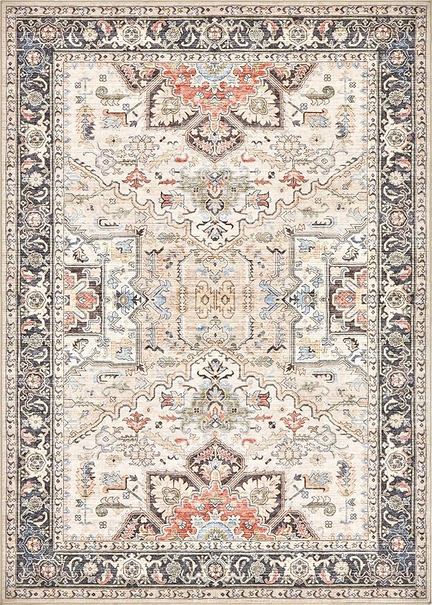 8x10 Area Rugs for Living Room - Large Carpet Ultra Thin Soft Washable Oriental Vintage Floral Distressed Big Indoor Carpets for Bedroom Nursery Dorm Home Decor Aesthetic - Multi