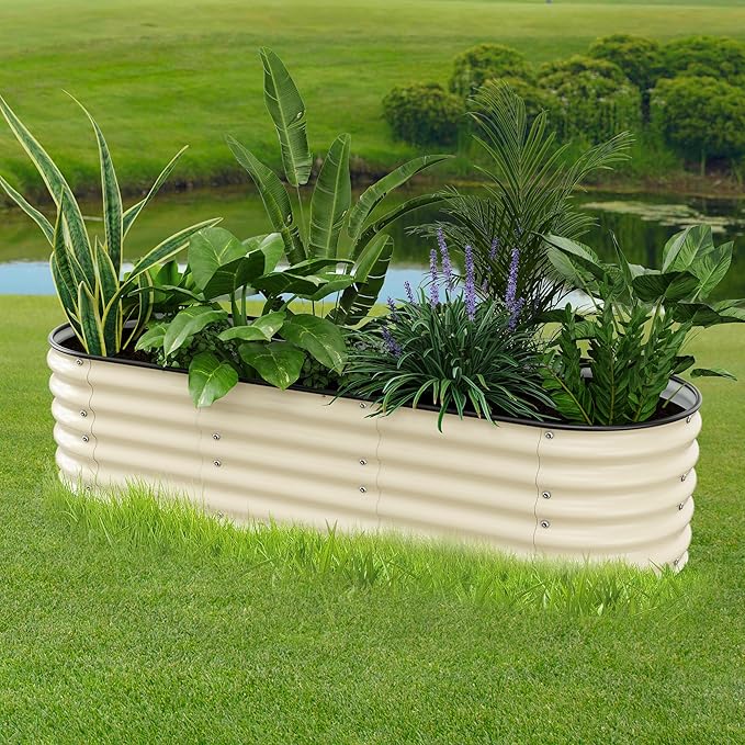 Raised Garden Bed 6.5X2X1.4 FT Galvanized Planter Raised Beds, Metal Planter Box for Vegetables,Flowers, Herbs, and Succulents (Ivory)