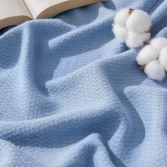 Bedsure GentleSoft 100% Cotton Large Blanket Oversized King for Bed 120x94 inches - Breathable Soft Cozy Herringbone Woven Blanket for Summer, Couch Cover, Ashley Blue