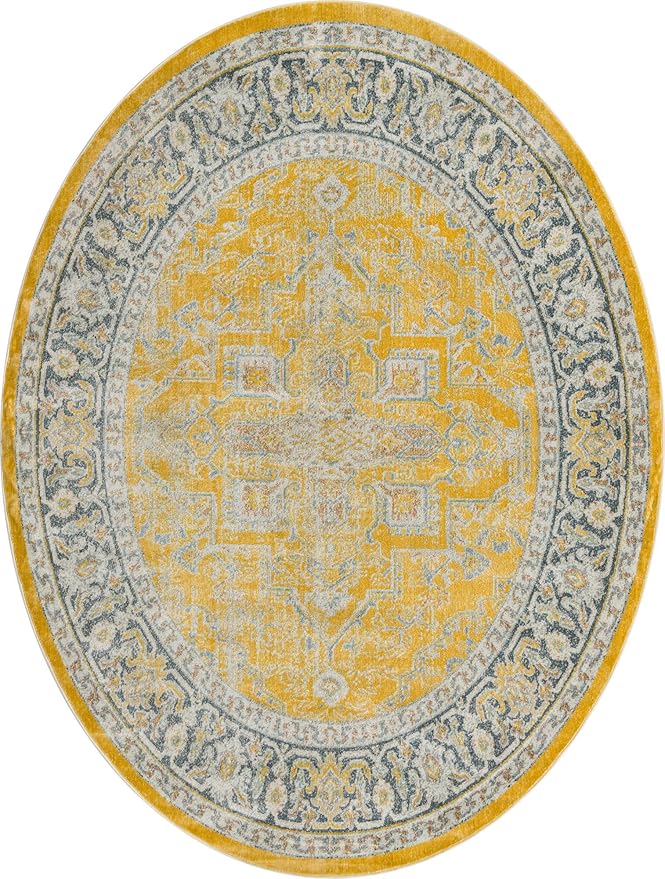 Unique Loom Baracoa Collection Area Rug - Prado (7' 10" x 10' Oval, Yellow/ Ivory)