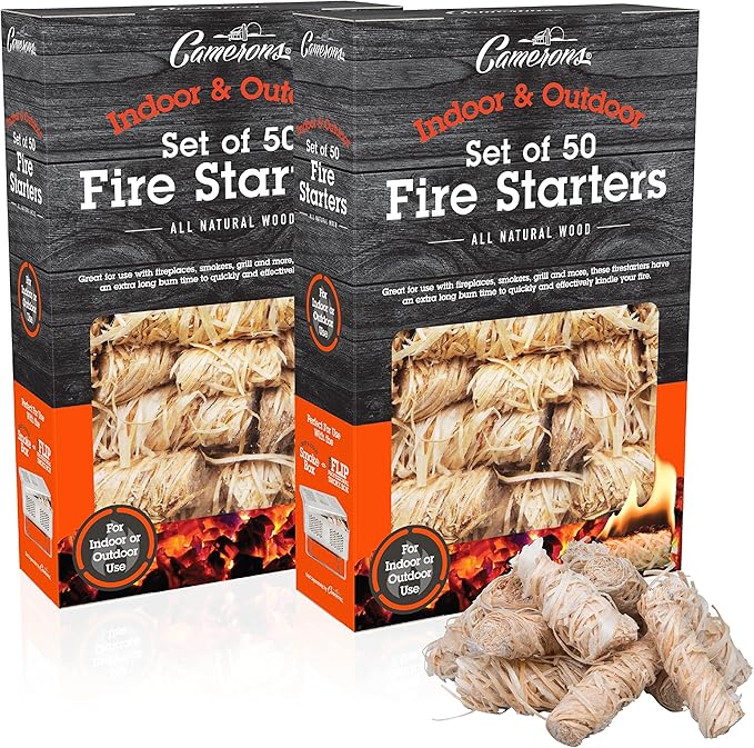 All Natural Fire Starters (100 Pack) Unique Design Lights Quick & Easily with No Flare Up- Indoor Outdoor Use for Barbecue Charcoal Grill, Campfire, Pellet Stove, Firewood- BBQ Grilling Xmas Gift