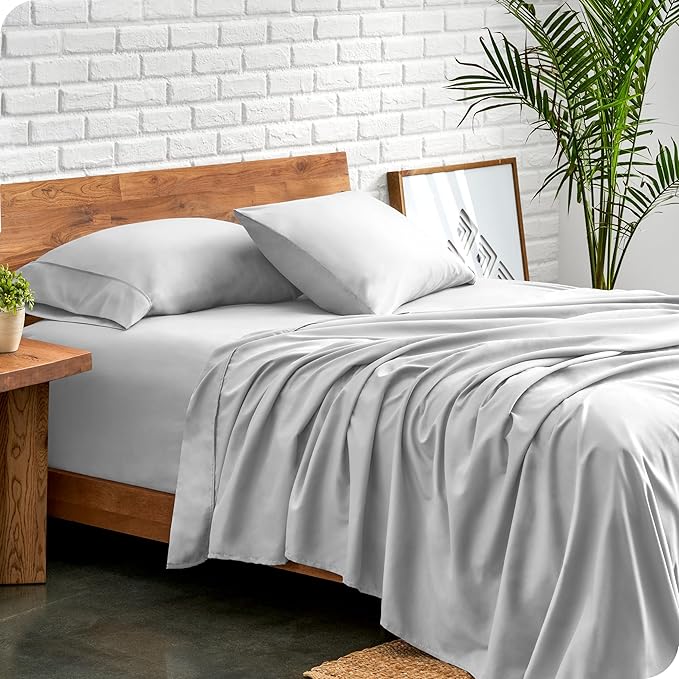 Bare Home Full XL Sheet Set - Luxury 1800 Ultra-Soft Microfiber Full Extra Long Bed Sheets - Double Brushed - Deep Pockets - Easy Fit - 4 Piece Set - Bedding Sheets & Pillowcases (Full XL, Cloud Grey)