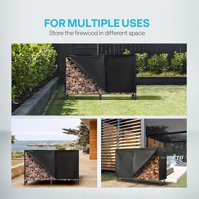 VIVOHOME 6ft Heavy Duty Indoor Outdoor Firewood Storage Log Rack with Cover Combo Set Black
