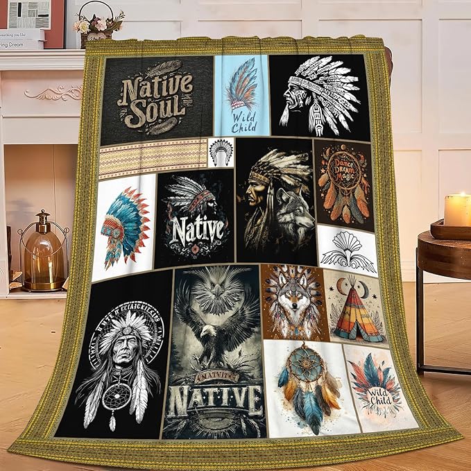 Native American Throw Blanket Southwest American Blankets Fleece Plush Flannel Super Soft Cozy Warm Lightweight Indian Decor Gifts for Boys Girls Kids Adults Men Women 40" x 50"