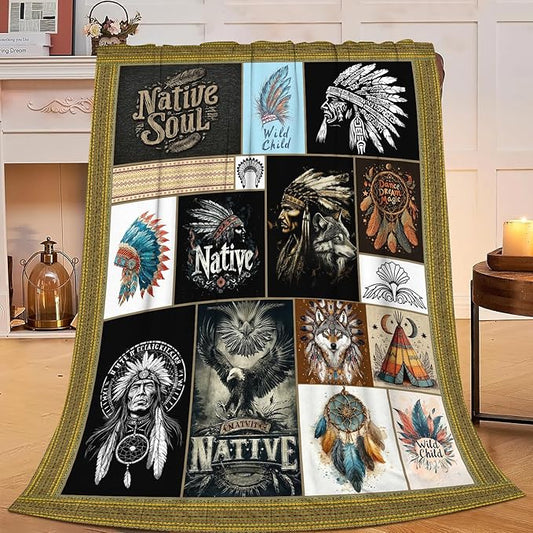 Native American Throw Blanket Southwest American Blankets Fleece Plush Flannel Super Soft Cozy Warm Lightweight Indian Decor Gifts for Boys Girls Kids Adults Men Women 40" x 50"