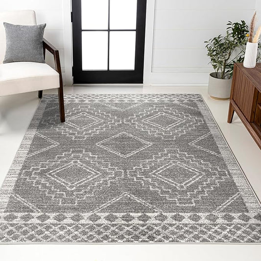 JONATHAN Y Amir Moroccan Beni Souk Gray/Cream Indoor Area Rug, 10x14, Bohemian, Scandinavian, Easy-Cleaning for Living Room, Bedroom, Kitchen, Pet Friendly, Non-Shedding (MOH200C-14)