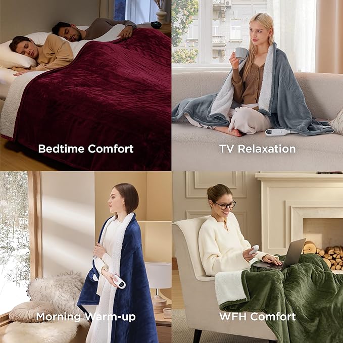 Bedsure Electric Blanket Twin - Soft Flannel Heated Blanket, Fast Heating with 10 Time Settings & 6 Heat Settings, Warm Gift for Grandma (62x84 inches, Burgundy)
