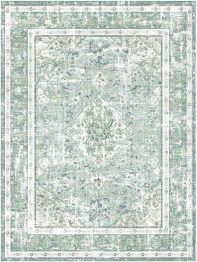 Vhong Boho Area Rugs Vintage Washable Modern Neutral Large Carpet Sage Green 6×9 High Traffic Rugs for Dinning Room Living Room Bedroom Farmhouse Non Slip