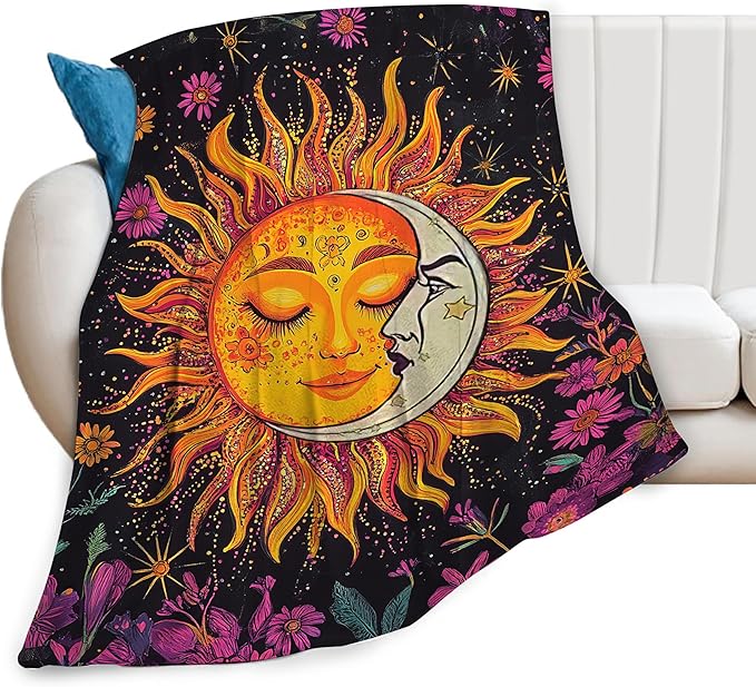 Sun and Moon Blanket Day and Night Throw Blanket Soft Warm Cozy Fuzzy Lightweight Fleece Flannel Plush Celestial Throw Blanket Gifts for Girls Women Kids Adults 60"X80"