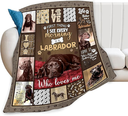 Labrador Dog Throw Blanket Cozy Plush Chocolate Retriever Lover Flannel Fleece Ultra Soft Blankets Lightweight Fuzzy Party Blanket Gifts for Girls Women Men Boys Bed Couch Sofa 80"x60"