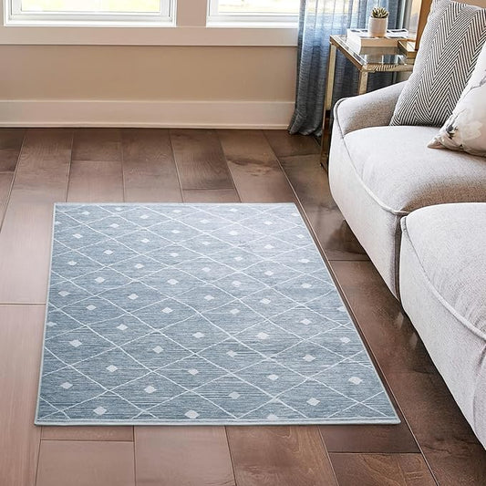 Wyatt & Ash Blue Grey Seta Imagine Printed Chenille 3' x 5' Non Skid & Machine Washable Accent Rug