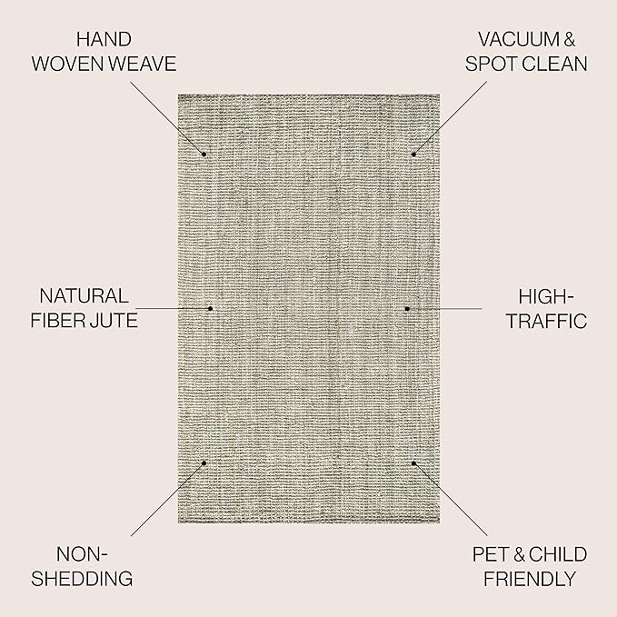 JONATHAN Y Pata Hand Woven Chunky Jute Gray Indoor Area Rug, 5x8, Bohemian, Rustic, Cottage, Easy-Cleaning for Living Room, Bedroom, Kitchen, Non-Shedding (NRF102C-5)