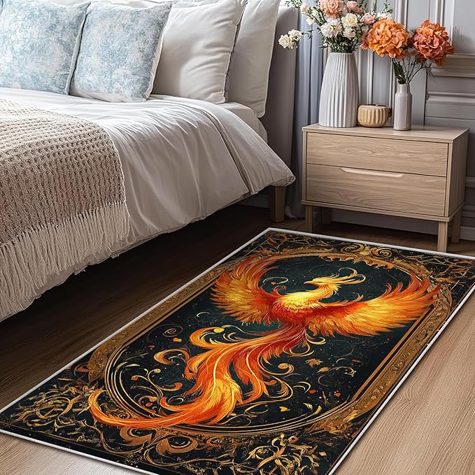 3x5 Phoenix Area Rugs Boho Vintage Phoenix Rug for Bathroom Kitchen Entryway Indoor Soft Non-Slip Thin Hippie Carpet Small Doormat for Office Dining Room Under Table Washable Machine