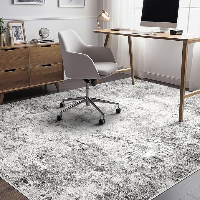 7x10 Area Rug Living Room Rugs - Washable Neutral Modern Abstract Soft Thin Large Rug Indoor Floor No Slip Rug Carpet for Bedroom Under Dining Table Home Office Decor - Grey