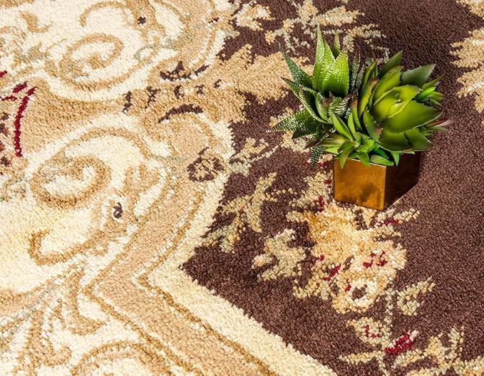Unique Loom Versailles Collection Traditional Classic Floral Motif Area Rug (8' 0 x 8' 0 Round, Brown/ Ivory)