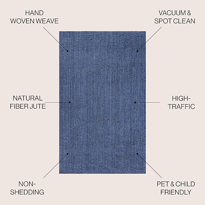 JONATHAN Y Pata Hand Woven Chunky Jute Navy 8x8 Square Indoor Area Rug, Bohemian, Rustic, Cottage, Easy-Cleaning for Living Room, Bedroom, Kitchen, Non-Shedding (NRF102D-8SQ)