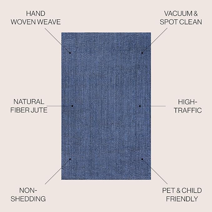 JONATHAN Y Pata Hand Woven Chunky Jute Navy 5x5 Square Indoor Area Rug, Bohemian, Rustic, Cottage, Easy-Cleaning for Living Room, Bedroom, Kitchen, Non-Shedding (NRF102D-5SQ)