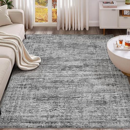 5x7 Area Rug Living Room Rugs - Washable Neutral Modern Abstract Soft Thin Rug Indoor Floor No Slip Rug Carpet for Bedroom Under Dining Table Home Office Decor - Dark Gray