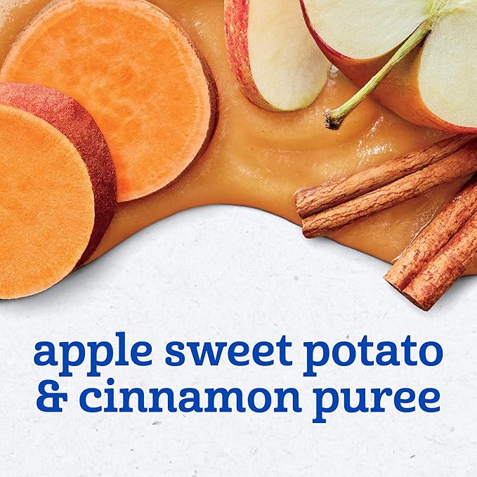 Gerber Stage 2 Baby Food, Apple Sweet Potato Cinnamon Puree Pouch, 2 Servings of Fruit & Veggie, No Added Sweetener, No Artificial Colors or Flavors, 12-Pack