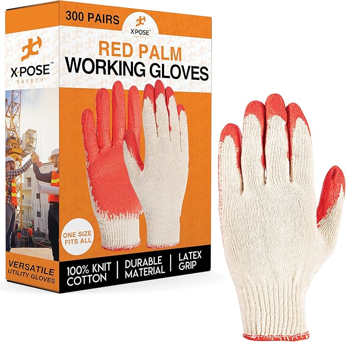 Working Gloves Red & Blue Palm Working Gloves - Latex Rubber Coated Knit with Grip-Safety Gloves for Construction,Electrician