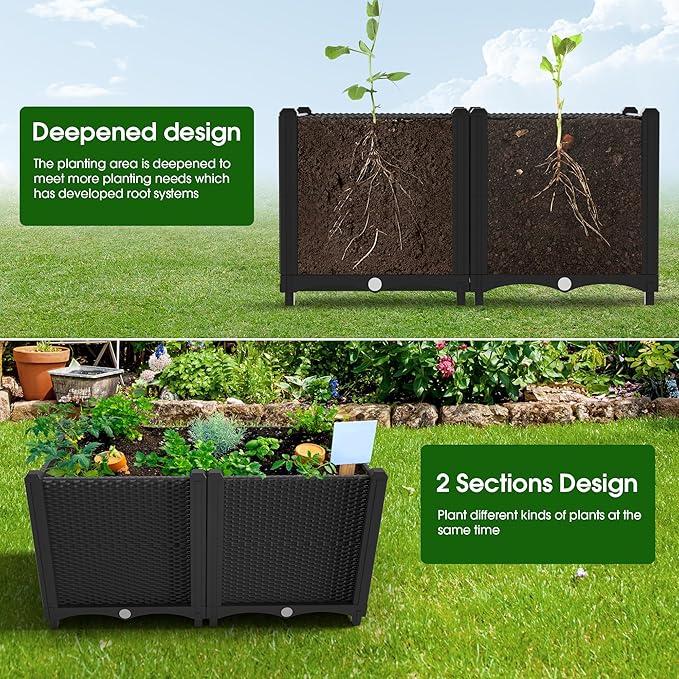 Onelike 32'' x 16'' x 55.5'' Plastic Raised Garden Bed with Greenhouse Cover and Trellis, Vertical Tomato Planters for Climbing Plants, Self Watering System Tomatoes Cage for Patio, Medium