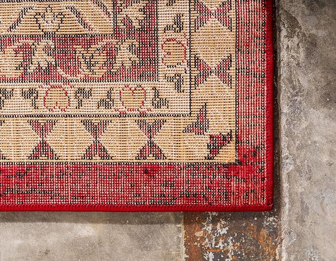 Unique Loom Taftan Collection Border Geometric Tribal Inspired Design Area Rug (2' 2 x 3' 0 Rectangular, Red/ Gold)