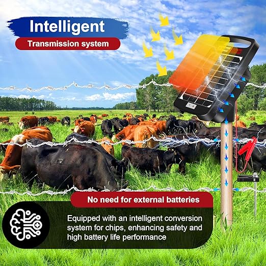 5 Miles Solar Electric Fence Charger,Output 0.11J Electric Fence Charger,24-Hour Uninterrupted Protection S.olar F.ence Chargers,Solar Fence Energizerr That can Work for 14 Days Without Sunlight