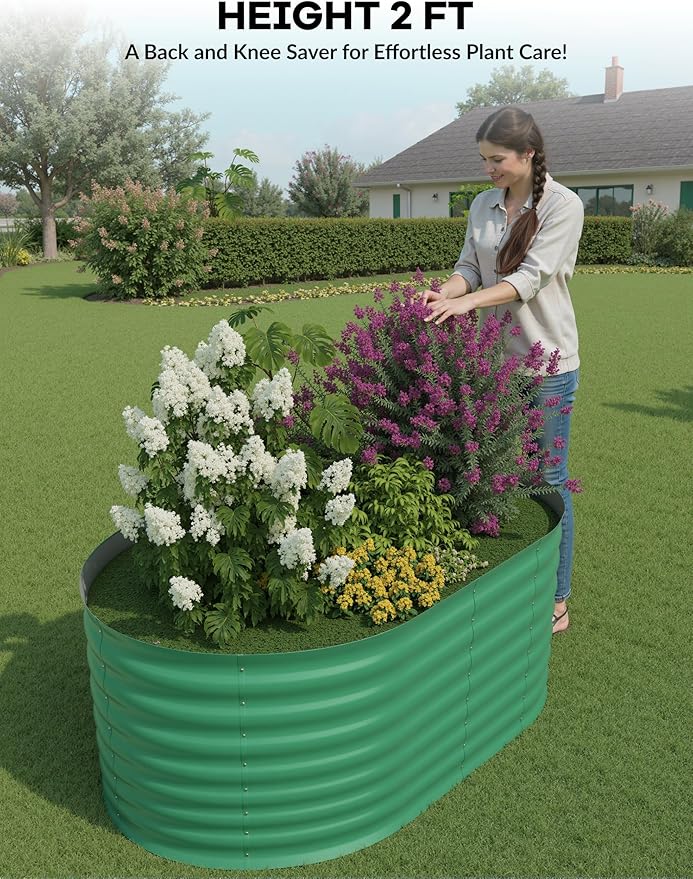 GarveeLife 4x2x2 ft Galvanized Raised Garden Bed - 24 in Tall Metal Planter Box for Vegetables, Flowers, Herbs, Rust-Resistant Outdoor Garden Box, Easy Assembly Raised Beds for Gardening, Green