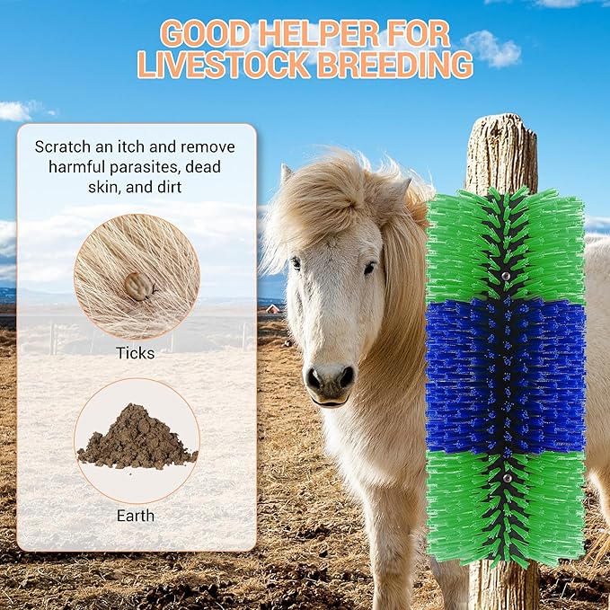 2 Pack Livestock Scratching Brush Horse Massage Grooming Brushes with 8 Screws for Goat,Cattle,Cow,Sheep, Horses,Pigs and Other Animal Back Scratching
