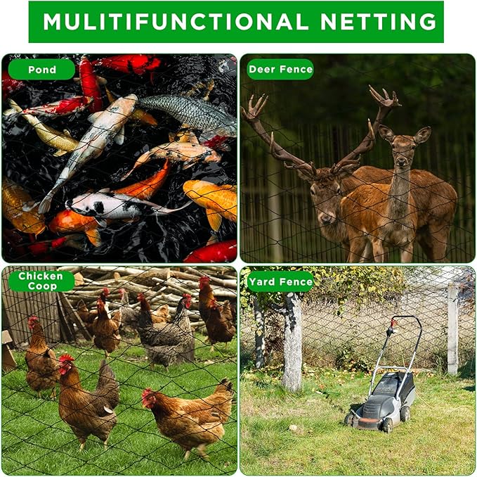 Windyun 1 Pc Bird Netting Bird Net Chicken Coop 2.4" Mesh Heavy Duty Deer Fence Aviary Net Reusable Fruit Tree Poultry Barrier for Garden Protection Vineyard Against Hawk Squirrel, Black (50' X 100')