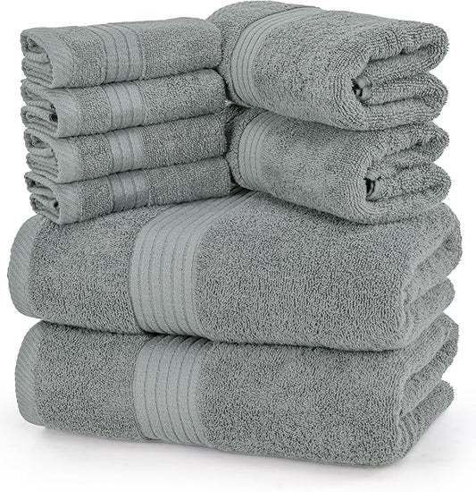 Utopia Towels 8 Piece Premium Towel Set, 2 Bath, 2 Hand, and 4 Washcloths, 100% Ring Spun Cotton, Highly Absorbent Towels for Bathroom, Sports, and Hotel, Cool Grey