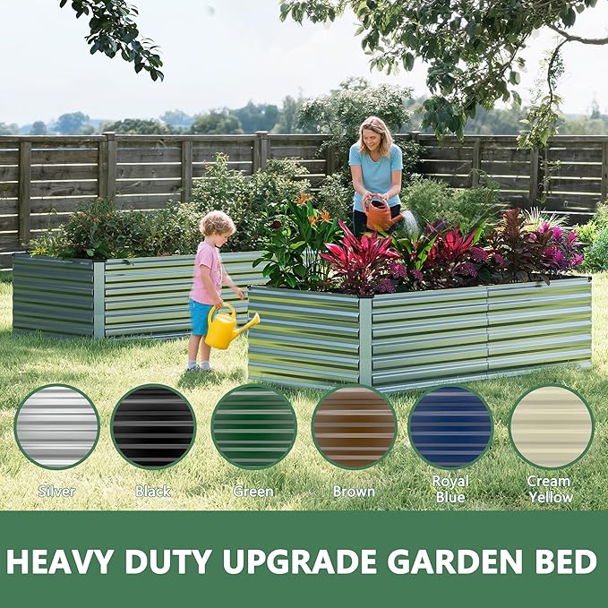 FOOWIN 2pcs 6x3x3ft Galvanized Raised Garden Bed, Planter Raised Garden Boxes Outdoor, Large Metal Raised Beds for Gardening, Garden Bed for Vegetables, Flowers, Herb, Silver