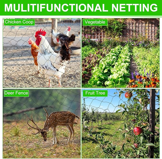 Windyun 2 Pcs Bird Netting Bird Net Chicken Coop 2.4" Mesh Heavy Duty Deer Fence Aviary Net Reusable Fruit Tree Poultry Barrier for Garden Protection Vineyard Against Hawk Squirrel, Black (50' X 100')